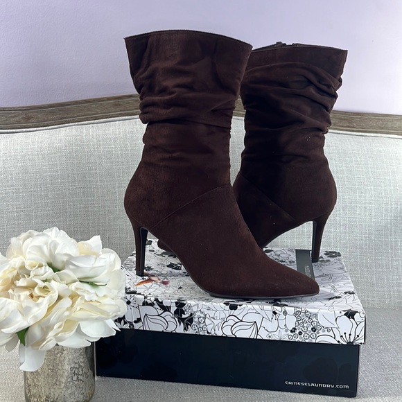 CL by Chinese Laundry Shoes - CL by Chinese Laundry Size 8.5 Brown Suede Heeled Slouchy Boots New in Box